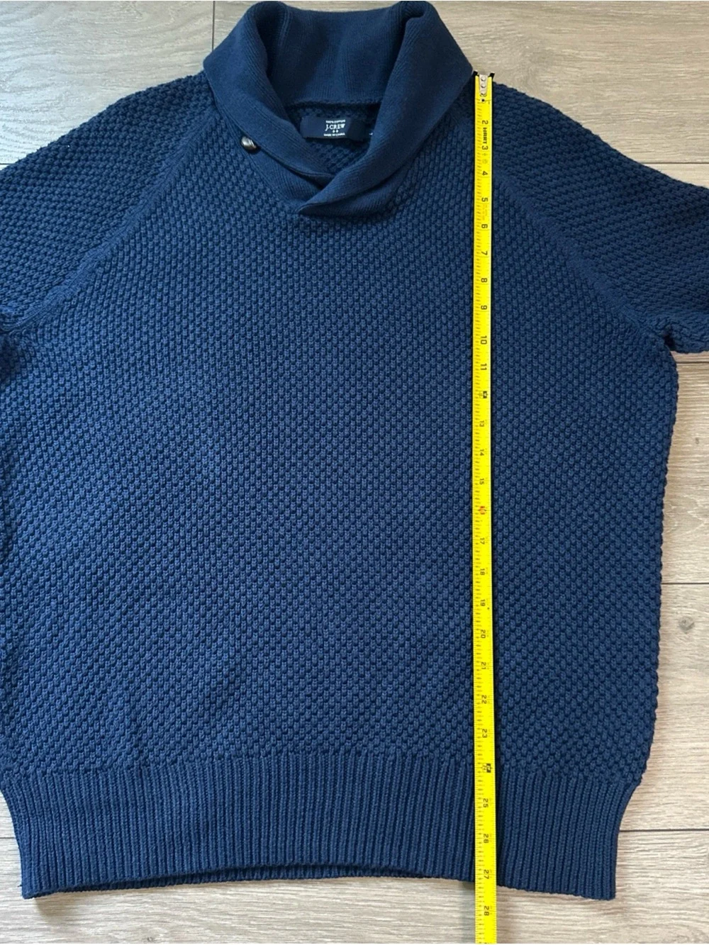 J. CREW Men’s Size L Navy Blue Sweater Shawl Collar Pullover Waffle Knit
